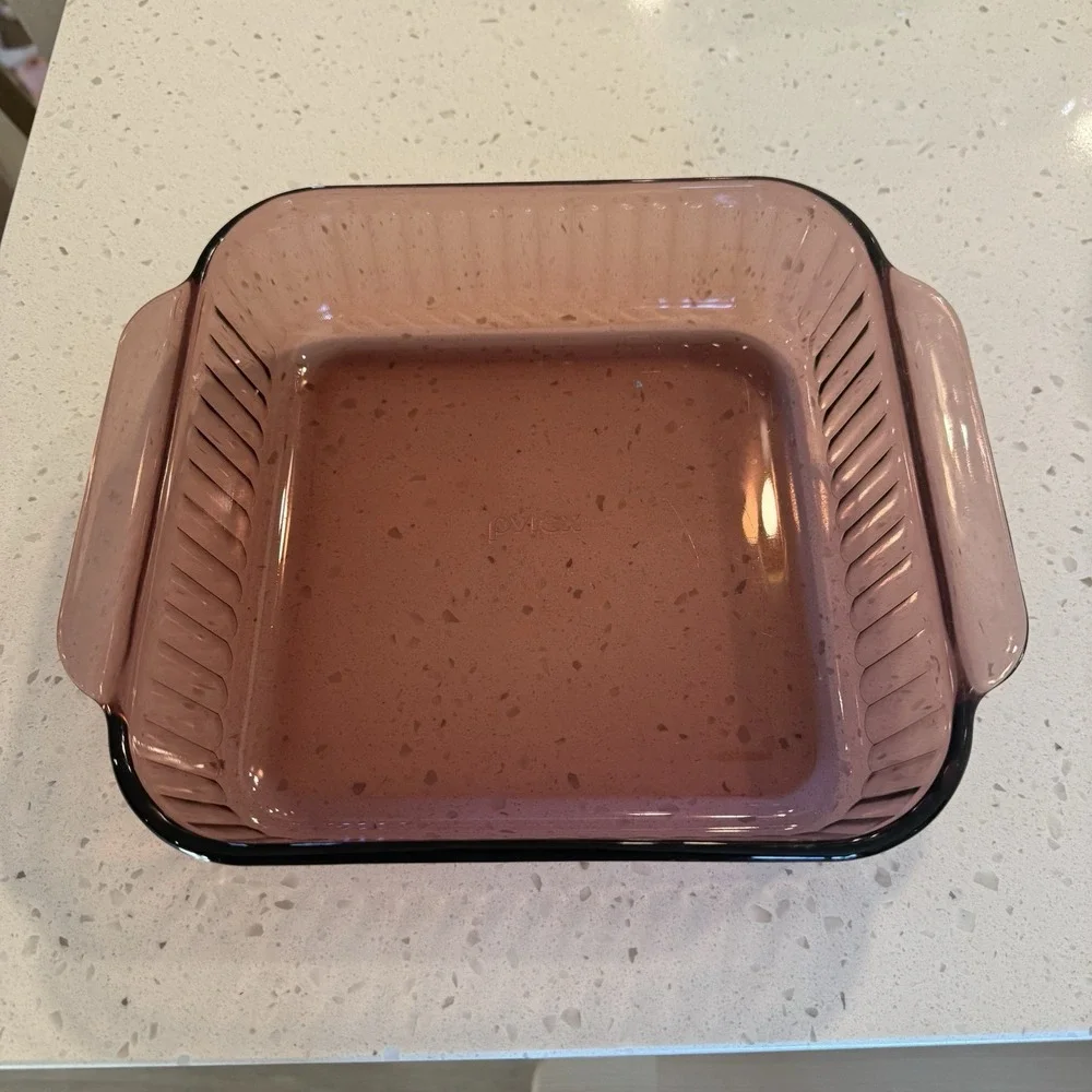 Pyrex Cranberry Pink Glass 2 Qt Square Baking Dish Casserole Pan Vintage USA